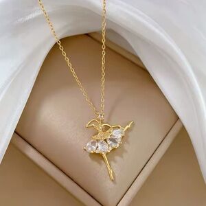 18K Gold Ballerina Dancer Pendant Necklace With Diamond Tutu Accents